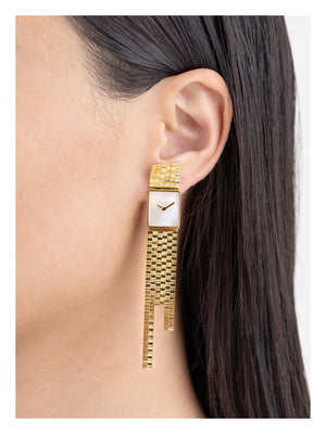 WATCH PLATE PEARL TASSEL EARRING