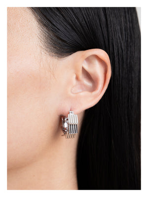 SQUARE WATCH CHAIN EAR HOOPS